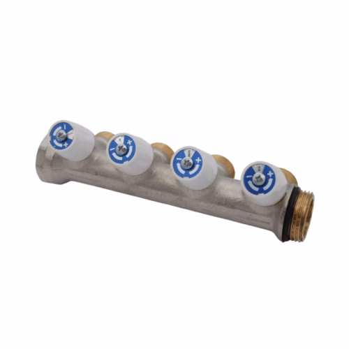4 Port 1″ Sanitary Manifold Self Seal Eurocone for underfloor heating systems