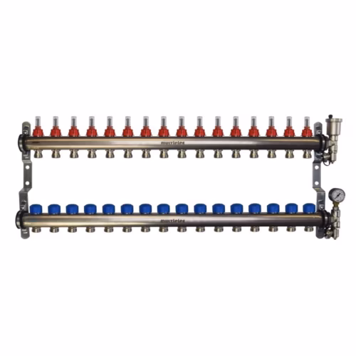 Maxima FM Manifold 16 Port 1″ inc. AAV, gauge & fill points for underfloor heating systems