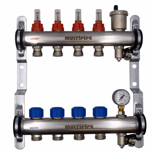 Maxima FM Manifold 4 Port 1″ inc. AAV, gauge & fill points for underfloor heating systems